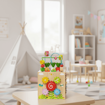 EduCube™ 8-in-1 | Montessori Aktivitätswürfel für spielerisches Lernen, Motoriktraining und frühe Entwicklung