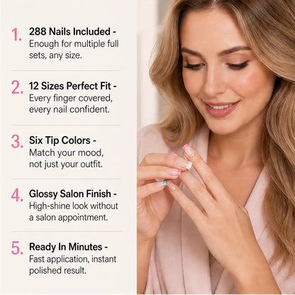Vernia – Colorful French Tip Press-On Nails, 288-Piece Set + Buy 1 Get 1 FREE