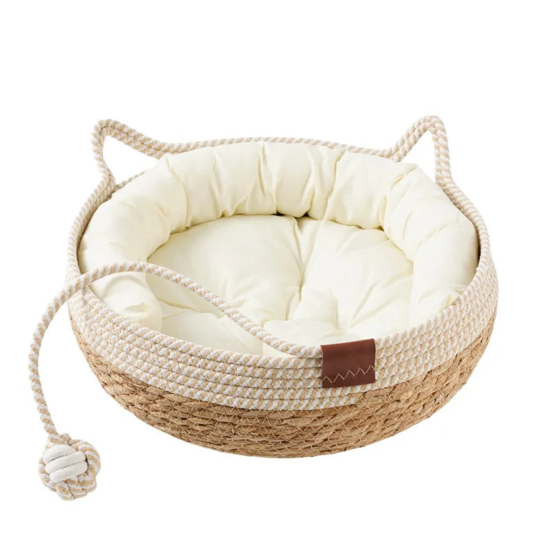 PurrNest™ | Handgefertigtes Katzenbett aus Rebengras