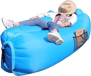 Luftsofa mit Kopfstütze – aufblasbarer Air Lounger bis 200 kg, wasserdicht, ohne Pumpe, mit Seitentaschen & Tragetasche für Camping, Strand & Park
