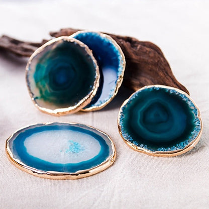 AgateLux – Untersetzer-Set aus blauem Achat mit Goldrand