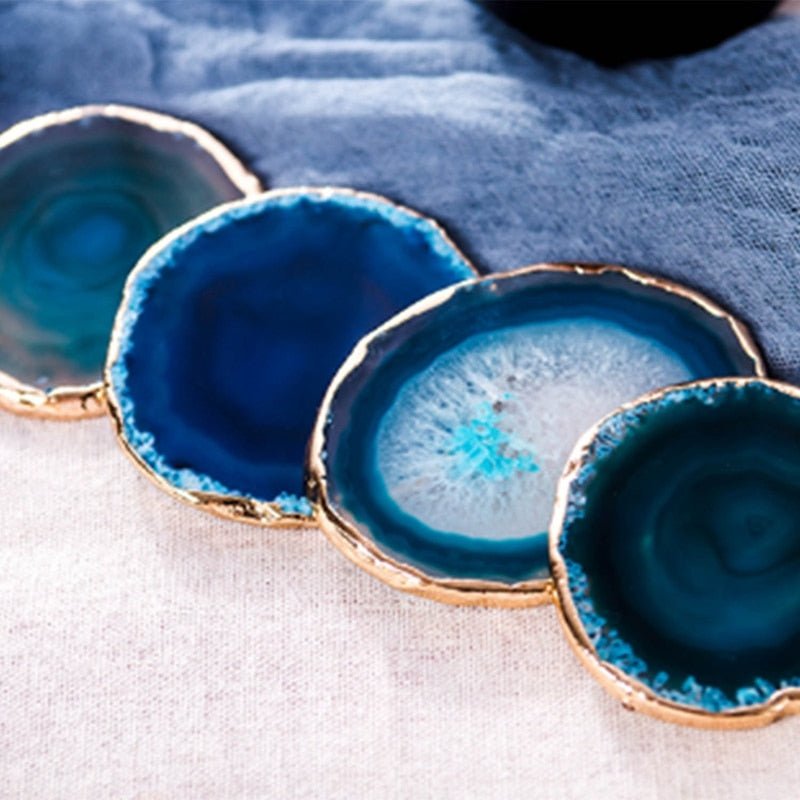AgateLux – Untersetzer-Set aus blauem Achat mit Goldrand