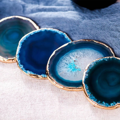 AgateLux – Untersetzer-Set aus blauem Achat mit Goldrand