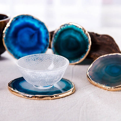 AgateLux – Untersetzer-Set aus blauem Achat mit Goldrand