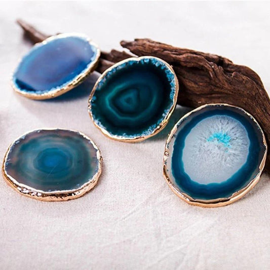 AgateLux – Untersetzer-Set aus blauem Achat mit Goldrand