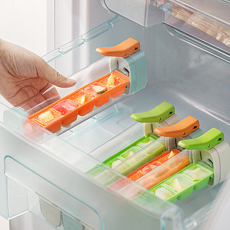 1+1 GRATIS | FrostPulse™ | Eiswürfelform mit Knopf – Hygienisch, leicht entnehmbar & platzsparend