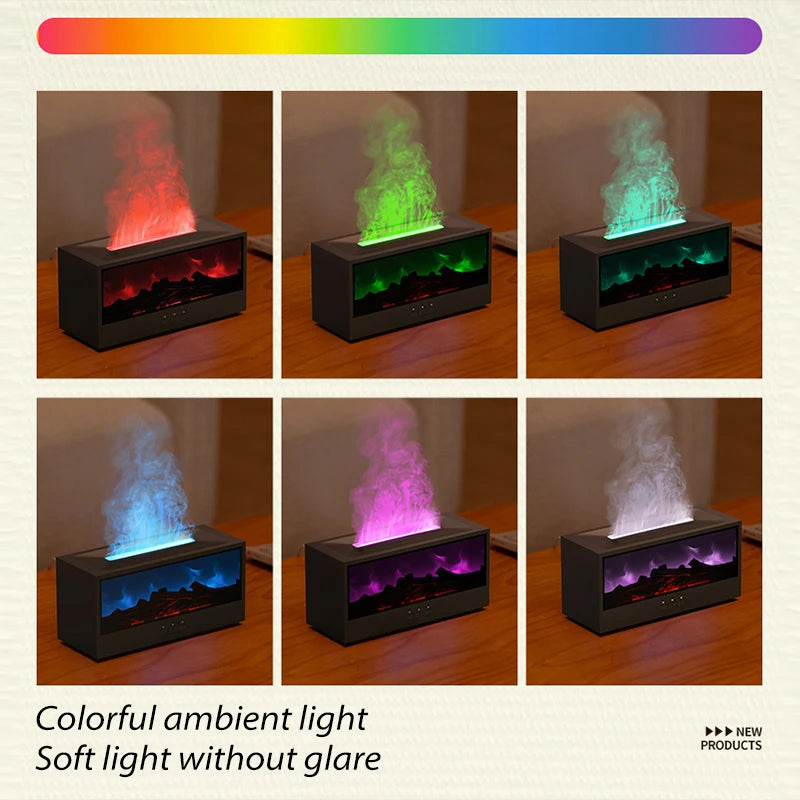 Flamora Kamin Aroma Diffusor | 150 ml Luftbefeuchter mit LED-Flamme & Fernbedienung | Duftöl-Diffusor