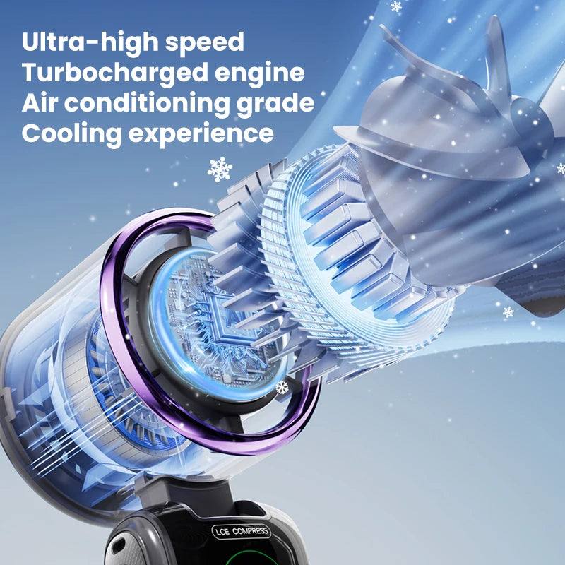 BREEZARO Mini Handventilator mit Kühlpack | 100 Geschwindigkeitsstufen | 10W Turbokraft | Klappbares & Tragbares Design