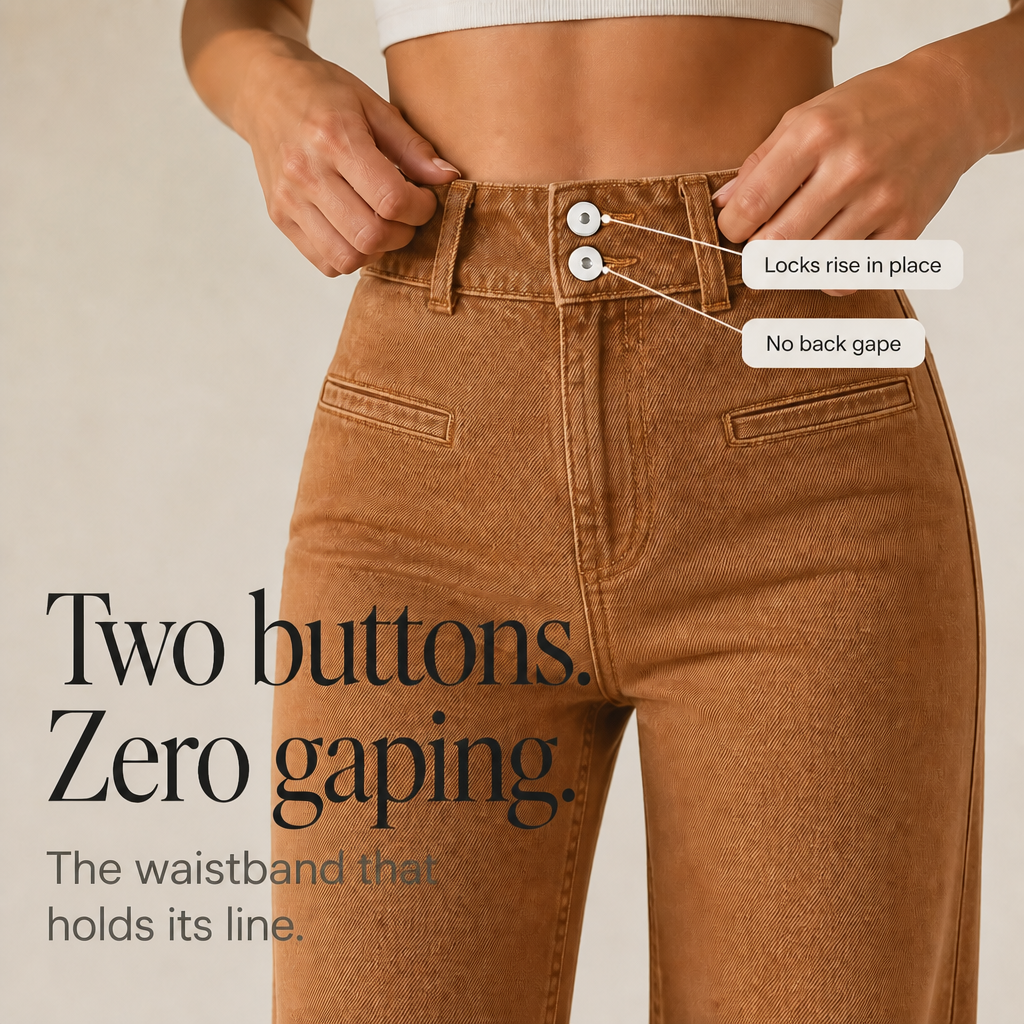 Highline™ – Trendige High-Waist-Wide-Leg-Jeans mit Doppelknopf-Bund