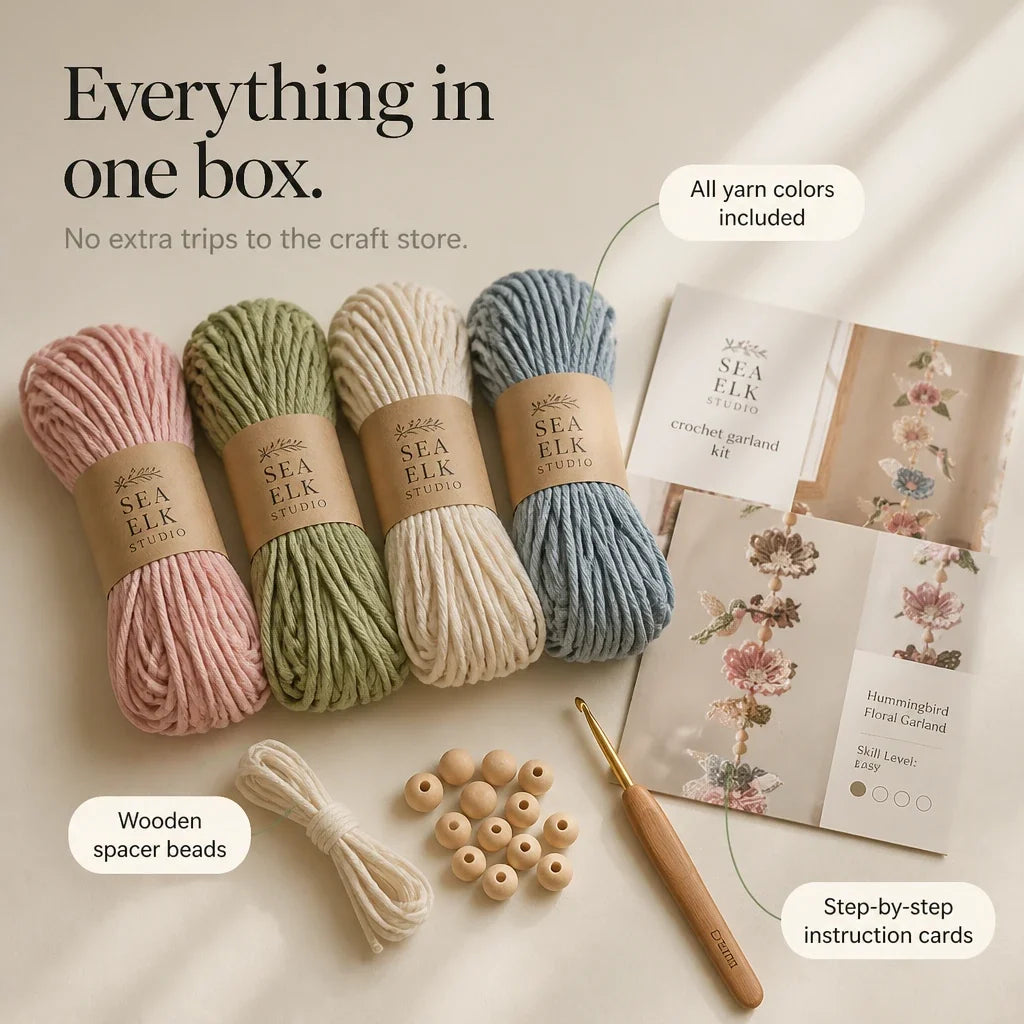Nur noch heute 50 % Rabatt | Hummingbird Haven™ – Liebevoll handgehäkelte Blumengirlande mit Kolibris für ein gemütliches Zuhause!