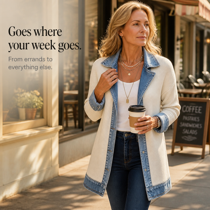 Ribova – Stylische Übergangsjacke mit Denim-Look und wärmender Steppung