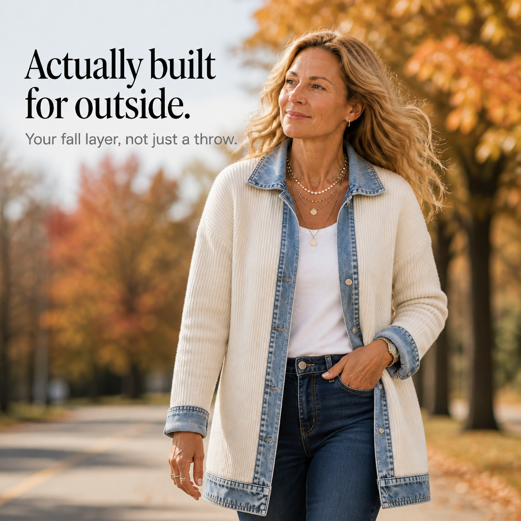 Ribova – Stylische Übergangsjacke mit Denim-Look und wärmender Steppung