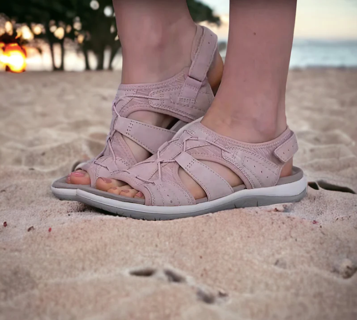 Damen Orthopädische Sandalen mit Keilabsatz 4 cm | Dreifach-Fußgewölbe-Stütze | rutschfest & leicht | Sommer-Komfort