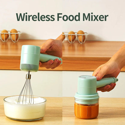 Kabelloser Handmixer | 3 Geschwindigkeiten | Wiederaufladbar | Edelstahlbesen