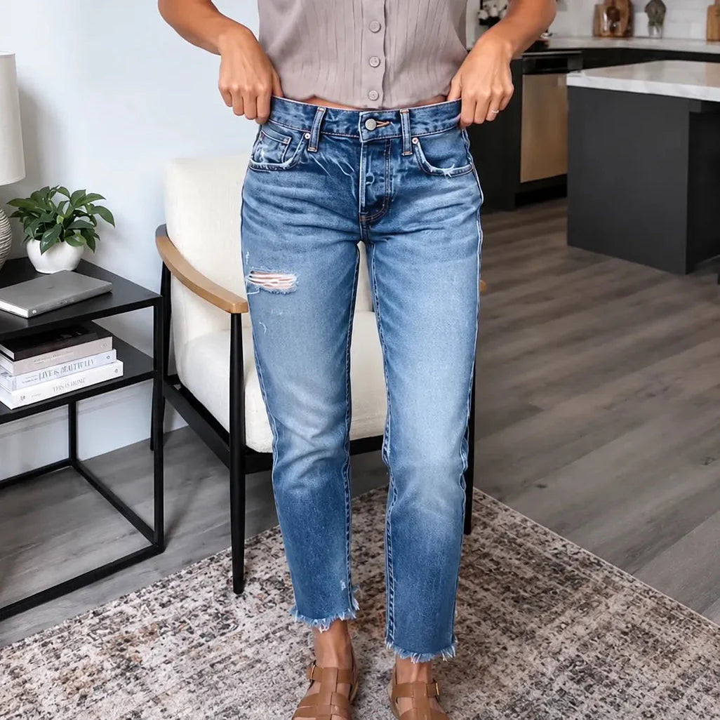 Denara – Soft Stretch Distressed Cropped Jeans for Women