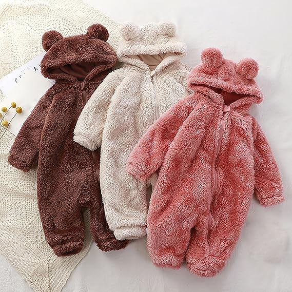 Lunoa™ | Baby Kapuzenstrampler mit Bärenohren, flauschig