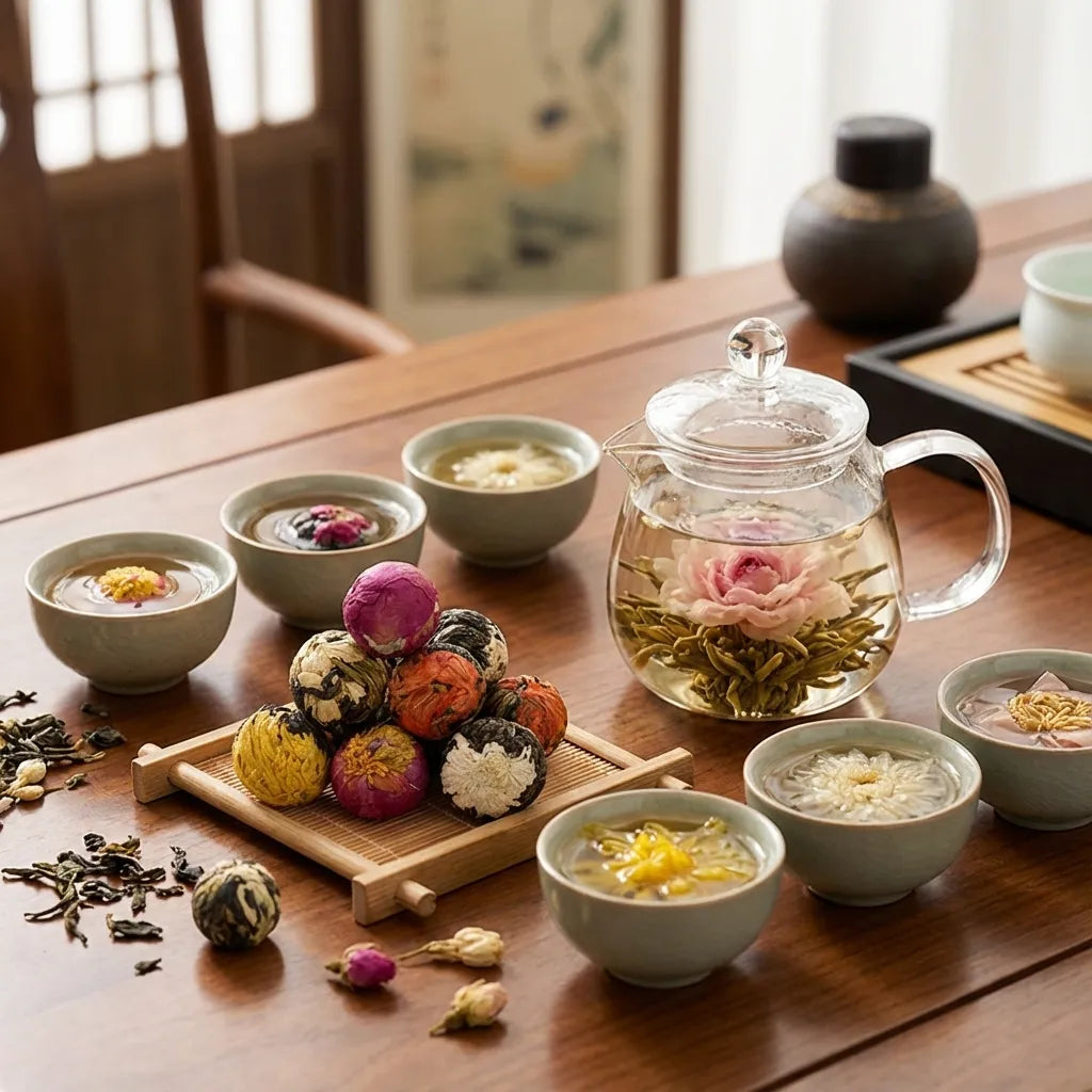 Aufblühende Pu-erh-Blumentee-Kugeln