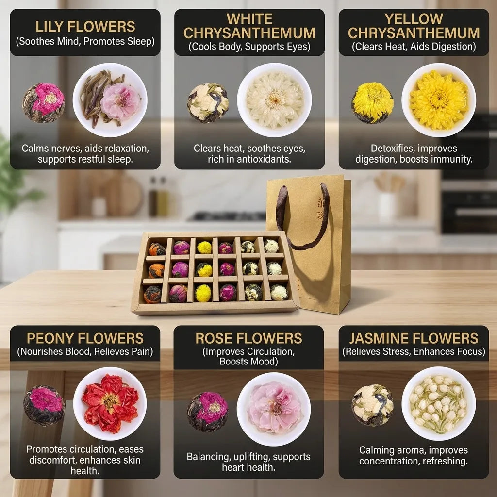 Aufblühende Pu-erh-Blumentee-Kugeln