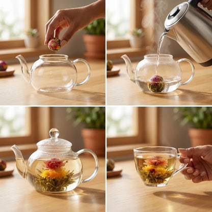 Aufblühende Pu-erh-Blumentee-Kugeln