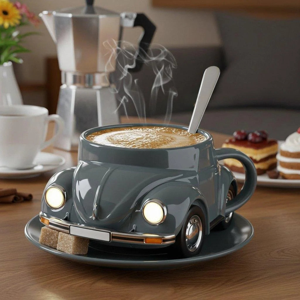 Retro Keramik-Kaffeetasse im Käfer-Design | Handbemalt, detailreich & farbenfroh | 325 ml für Kaffee & Tee | Geschenkidee
