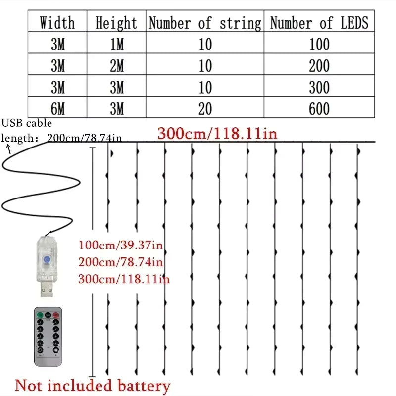 LED-Vorhangbeleuchtung | Silberdraht USB-betrieben & mit Fernbedienung | Verschiedene Größen