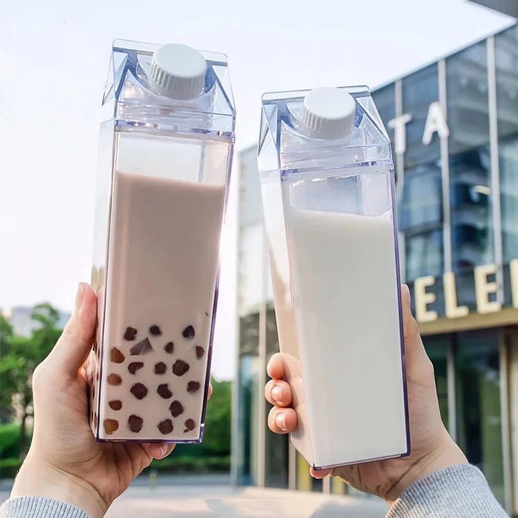 HydraCube — Auslaufsichere, quadratische Trinkflasche im Milchkarton-Design