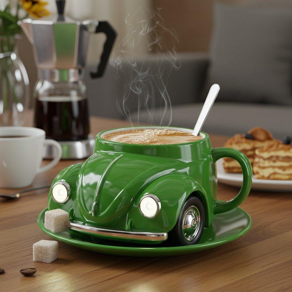 Retro Keramik-Kaffeetasse im Käfer-Design | Handbemalt, detailreich & farbenfroh | 325 ml für Kaffee & Tee | Geschenkidee