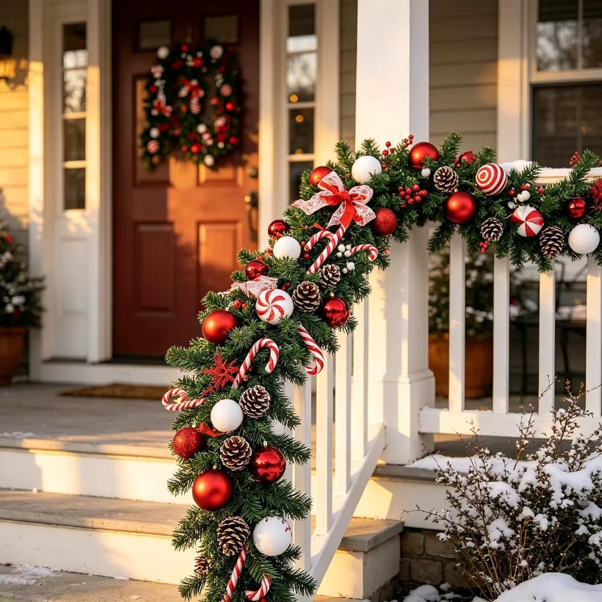SnowBerry™ | Schneebedeckte Weihnachtsgirlande mit Tannenzapfen und roten Beeren