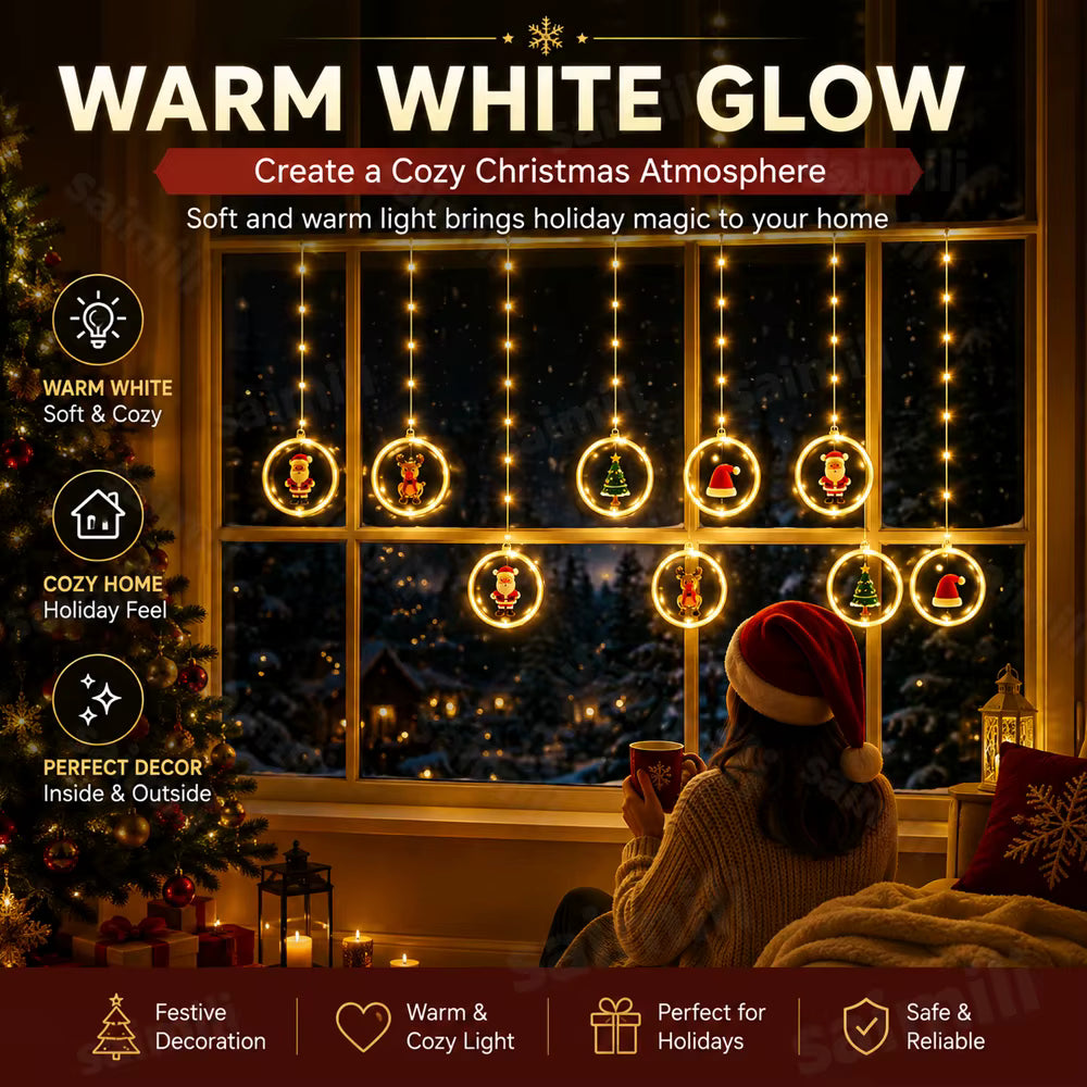 Weihnachtliche Vorhang-Lichterkette | USB-betrieben & mit Fernbedienung | 3,5 m