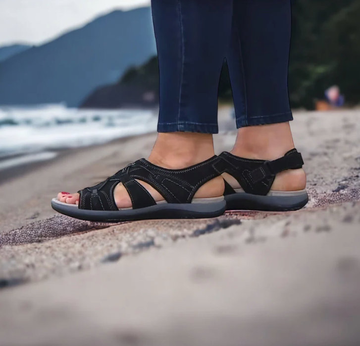 Damen Orthopädische Sandalen mit Keilabsatz 4 cm | Dreifach-Fußgewölbe-Stütze | rutschfest & leicht | Sommer-Komfort