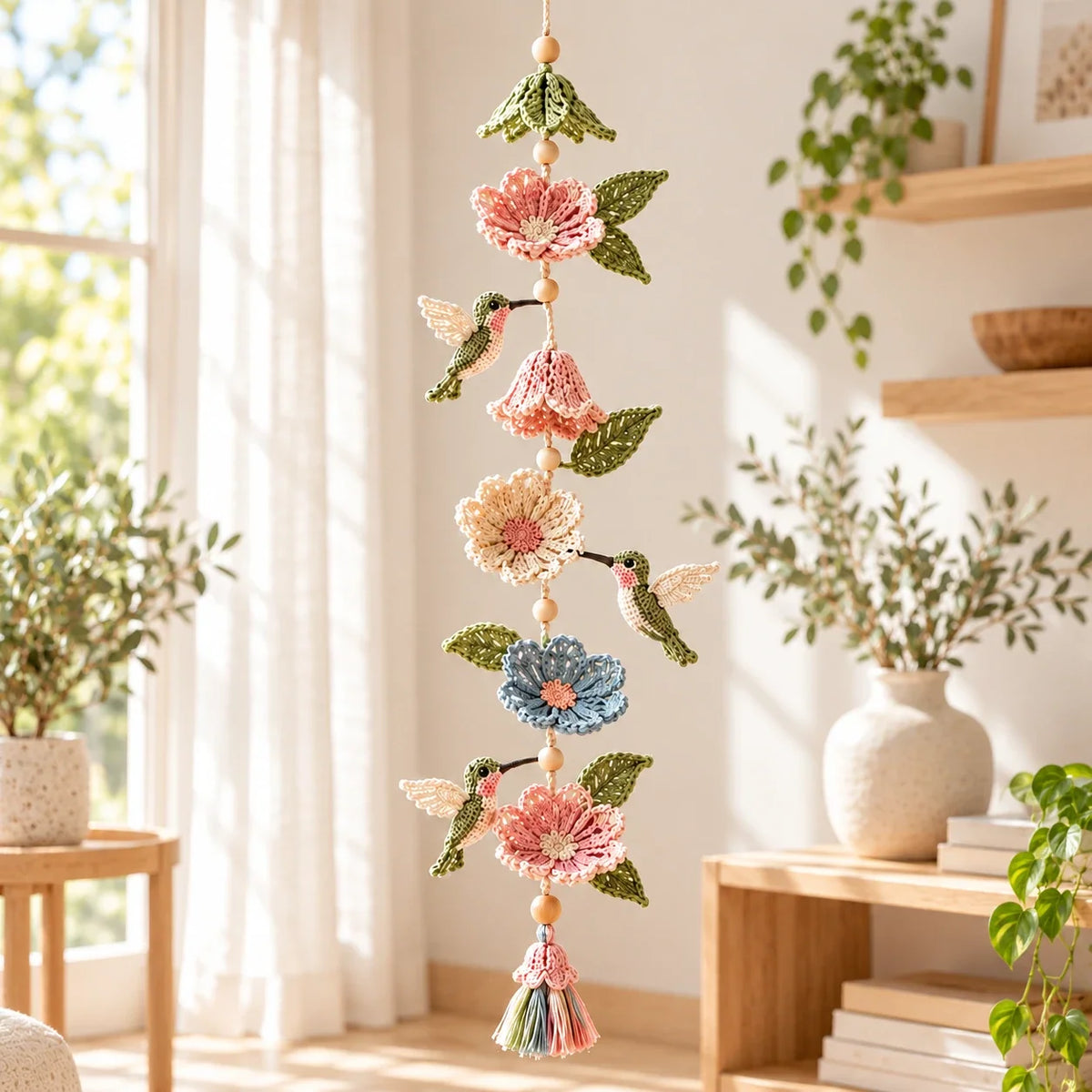 Nur noch heute 50 % Rabatt | Hummingbird Haven™ – Liebevoll handgehäkelte Blumengirlande mit Kolibris für ein gemütliches Zuhause!