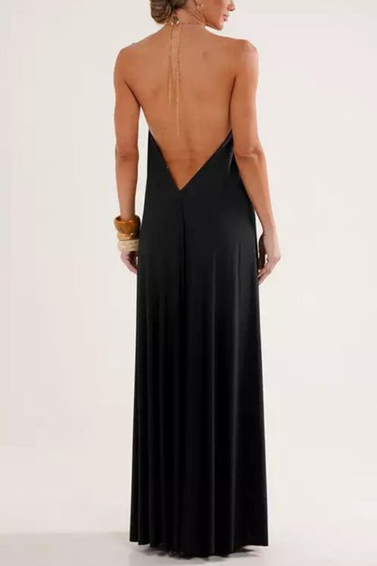 Ocean Goddess | Rückenfreies Halter Maxi-Kleid mit Metallkette