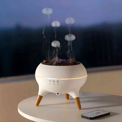 Flamora™ | Quallen-Diffusor | Flammenlicht, Aromanebel & stilvolles Holzdesign