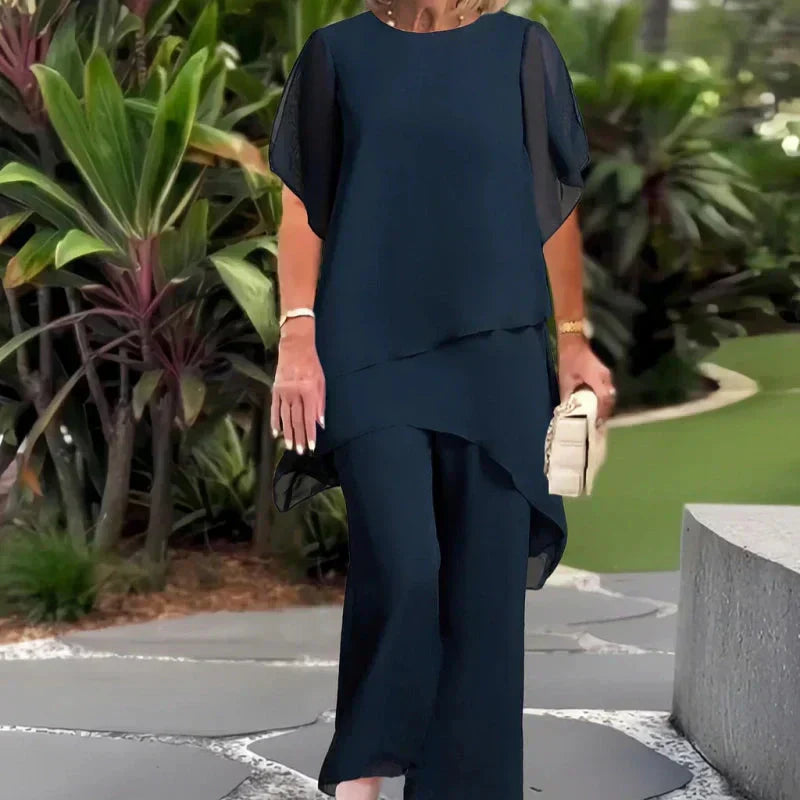 Flavia Sinetti™ Elegantes asymmetrisches Top mit Wide-Leg-Hose