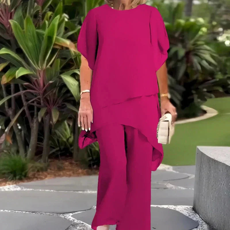 Flavia Sinetti™ Elegantes asymmetrisches Top mit Wide-Leg-Hose