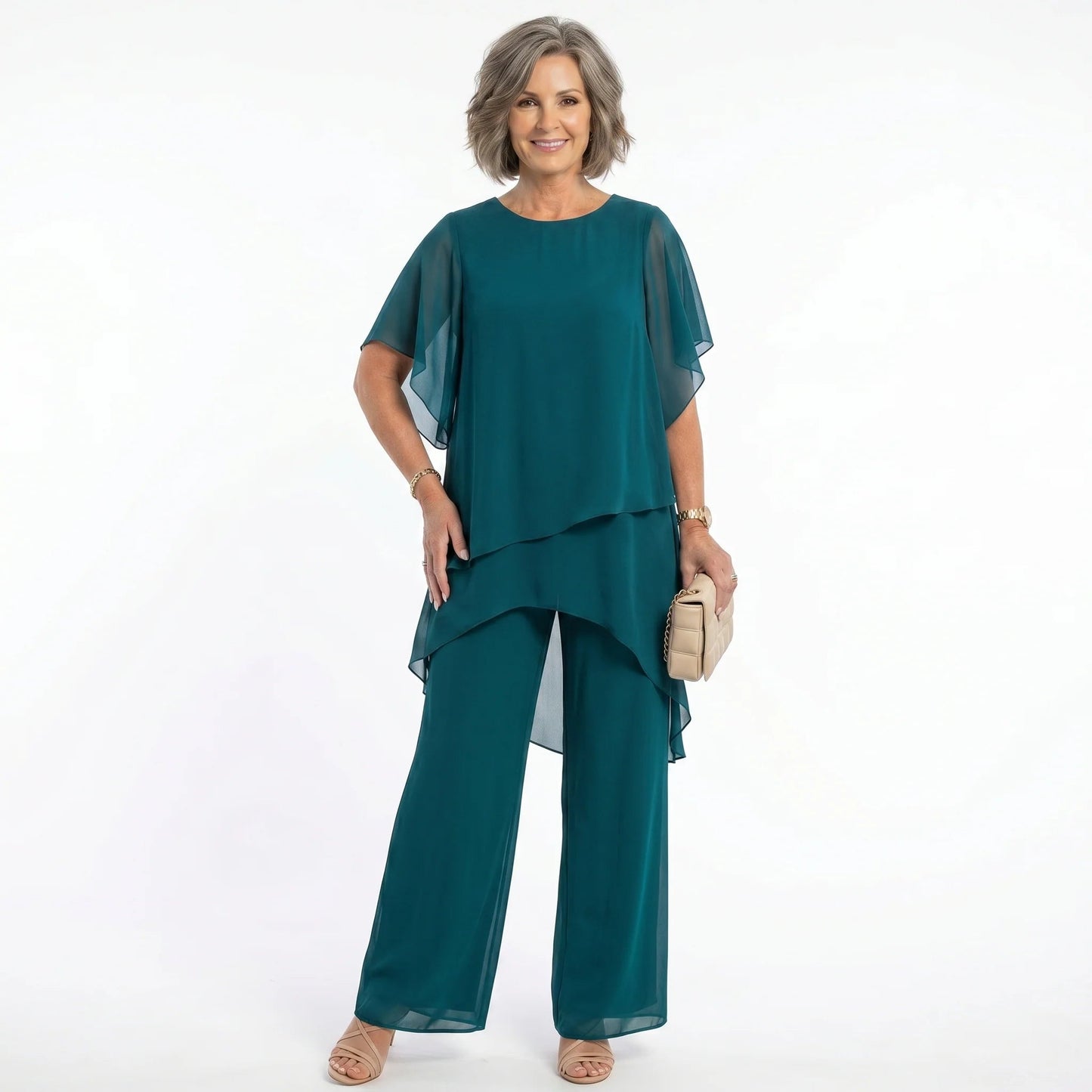 Flavia Sinetti™ Elegantes asymmetrisches Top mit Wide-Leg-Hose