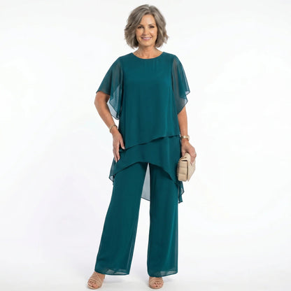 Flavia Sinetti™ Elegantes asymmetrisches Top mit Wide-Leg-Hose