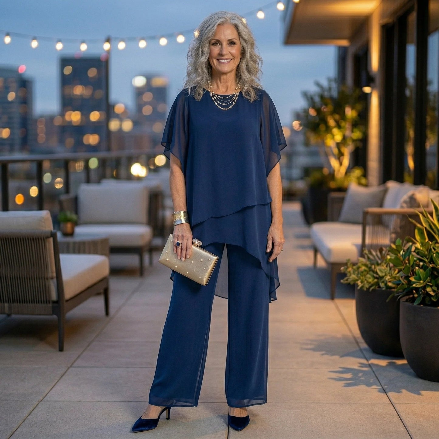Flavia Sinetti™ Elegantes asymmetrisches Top mit Wide-Leg-Hose