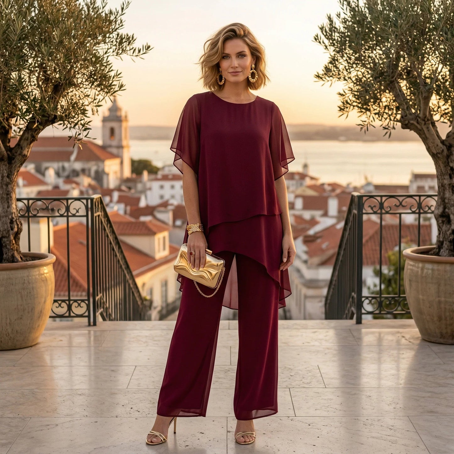 Flavia Sinetti™ Elegantes asymmetrisches Top mit Wide-Leg-Hose