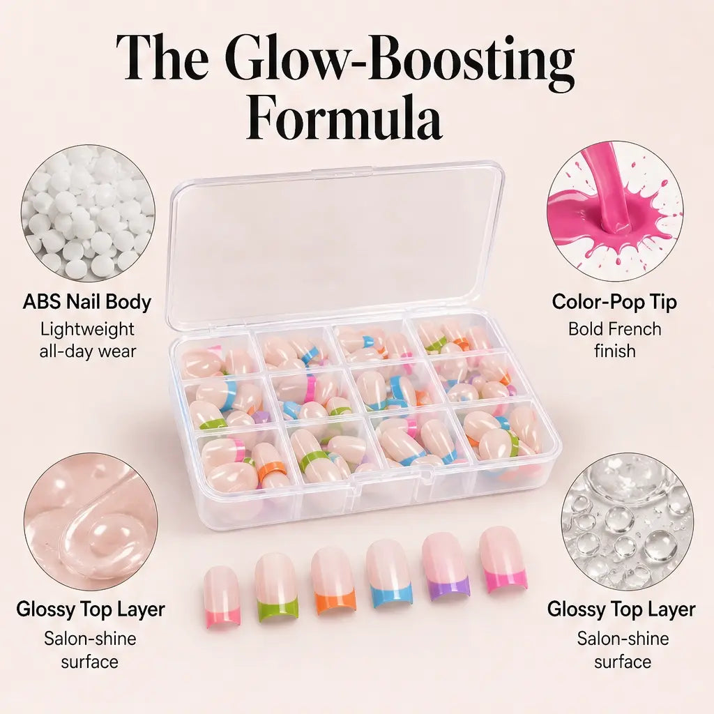 Vernia – Colorful French Tip Press-On Nails, 288-Piece Set + Buy 1 Get 1 FREE