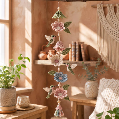 Nur noch heute 50 % Rabatt | Hummingbird Haven™ – Liebevoll handgehäkelte Blumengirlande mit Kolibris für ein gemütliches Zuhause!