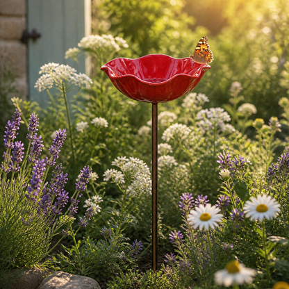 PetalHaven™ – Handgeformte Mohnblumen-Vogeltränke als Gartenstecker