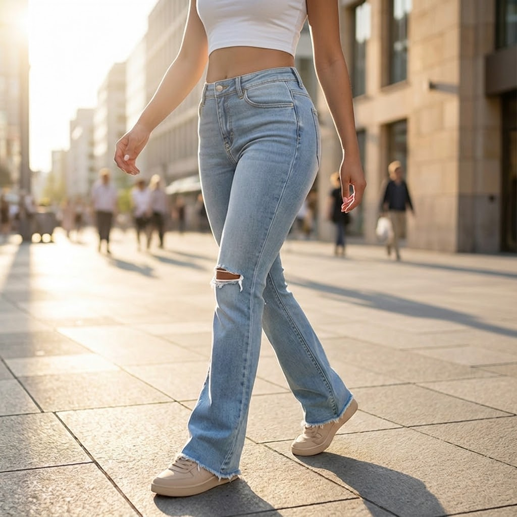 Denara™ | High-Waist-Schlagjeans mit modischen Rissen – Figurbetonender Vintage-Look