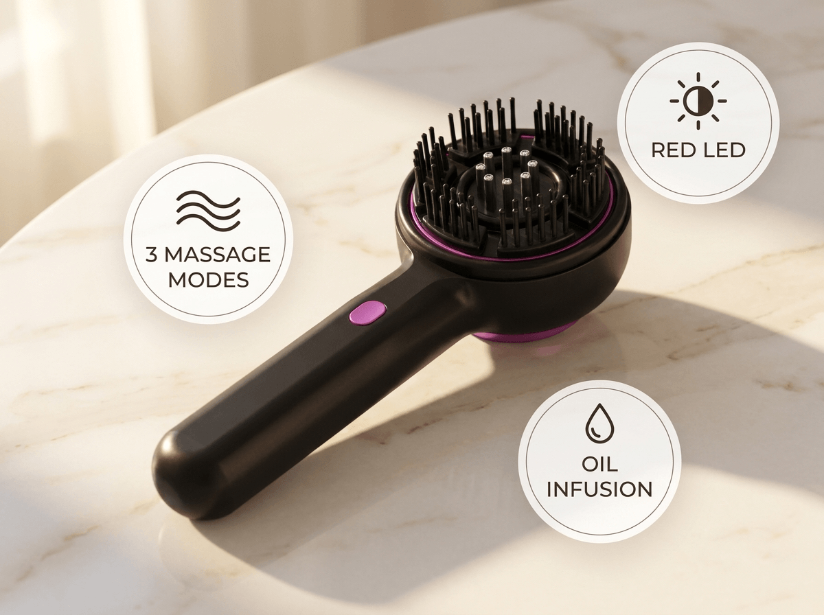 Solevia | Kopfhautmassagegerät · LED · Vibration · Öl-Infusion · Dichteres, Stärkeres Haar