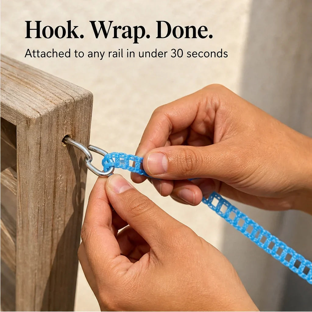 Breezelock™ – Windfeste 5-Meter Anti-Rutsch-Wäscheleine mit Haken + 50 % RABATT