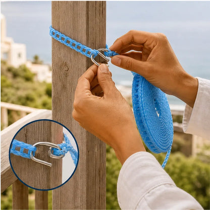 Breezelock™ – Windfeste 5-Meter Anti-Rutsch-Wäscheleine mit Haken + 50 % RABATT