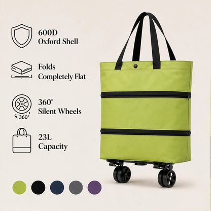 Stowden – Foldable 2-in-1 Shopping Cart & Shoulder Bag with Silent Wheels + 50% OFF