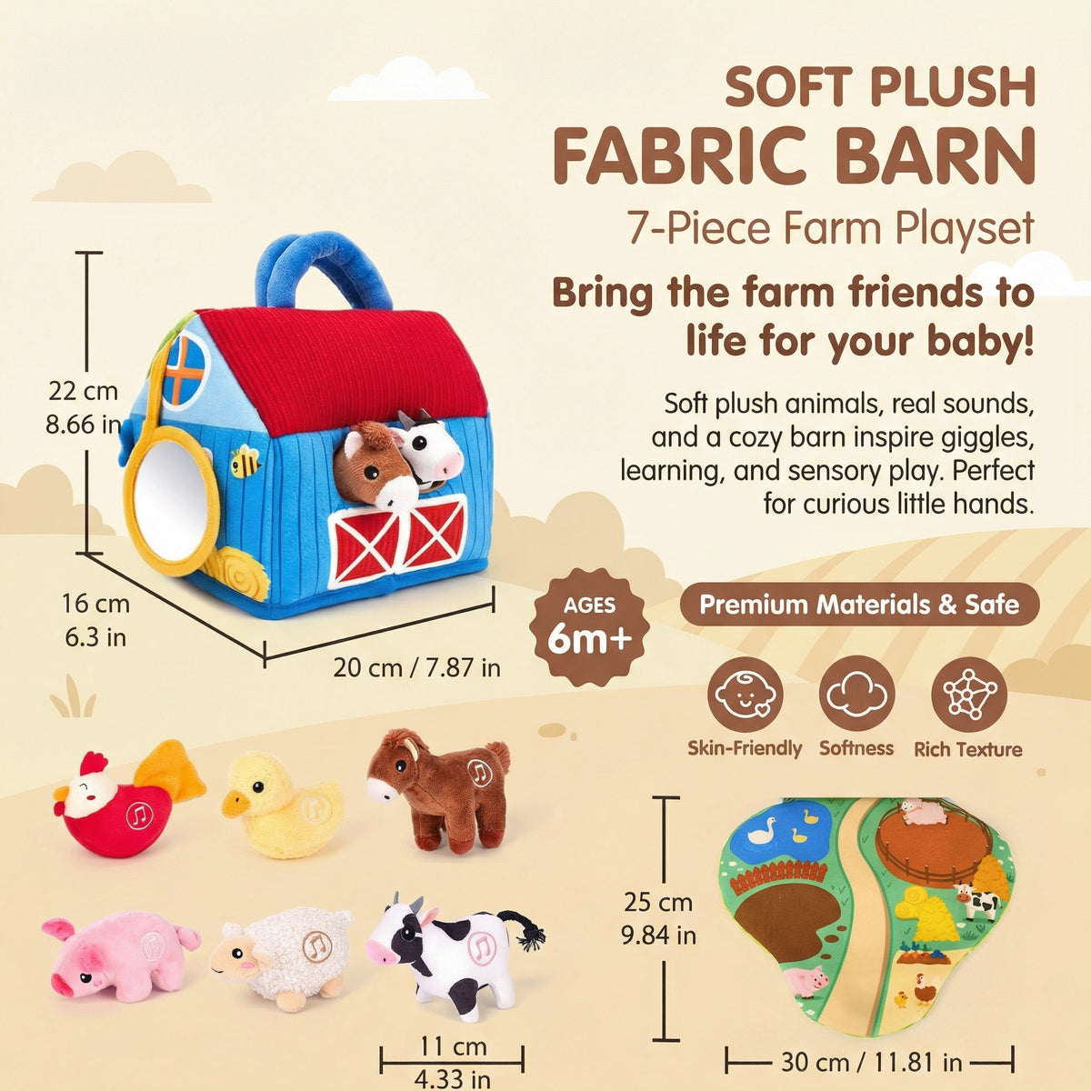 BarnBuddies™ | Plüsch-Bauernhoftier-Set mit Tiergeräuschen