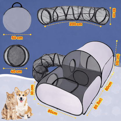 KittyCamp™ | Katzen-Spielzelt mit Tunnel – Faltbar, atmungsaktiv & stressreduzierend