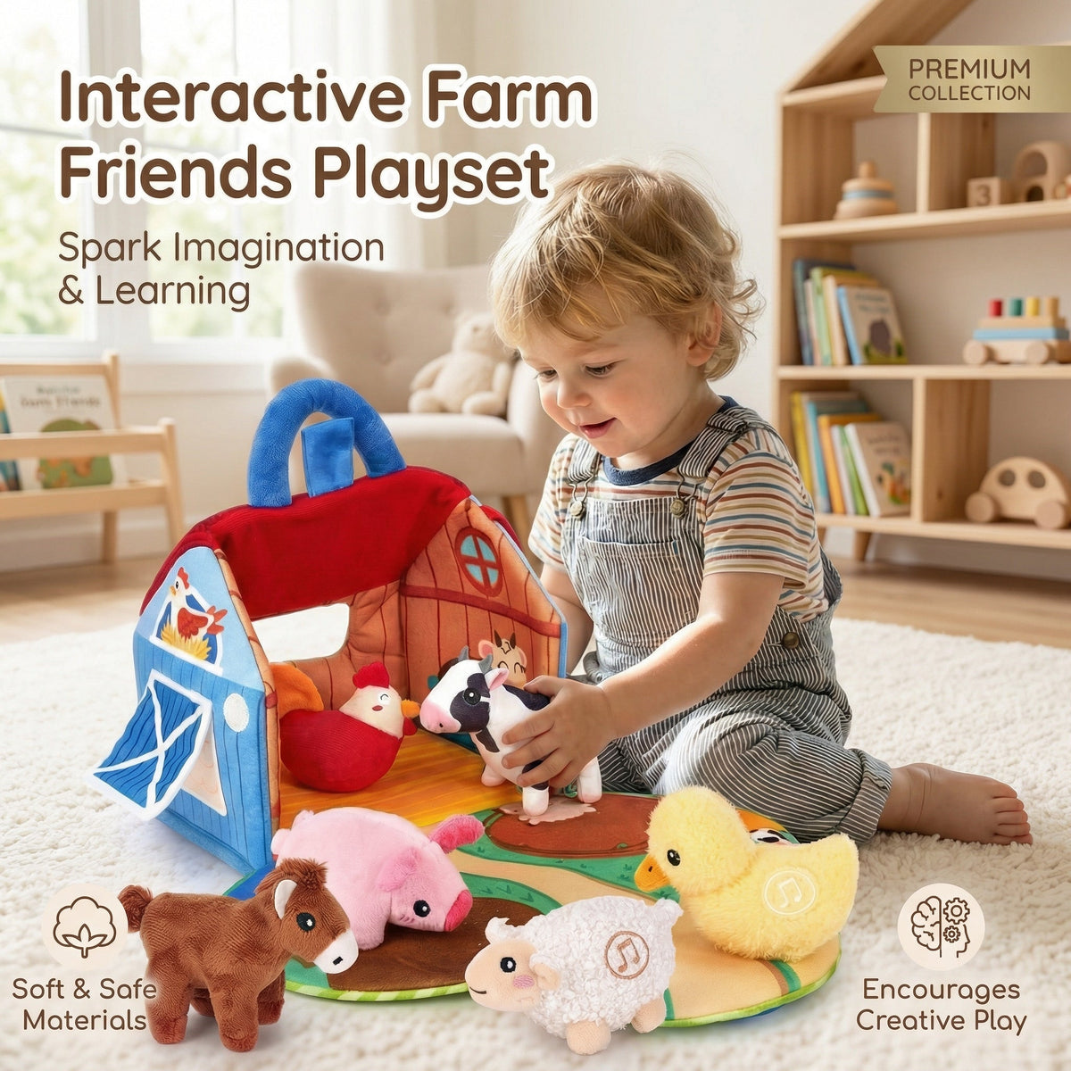 BarnBuddies™ | Plüsch-Bauernhoftier-Set mit Tiergeräuschen